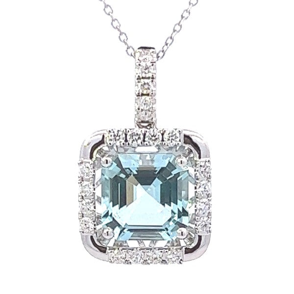 Aquamarine and Diamond Halo Pendant