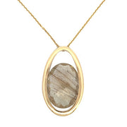 14K Yellow Gold Oval Rutilated Quartz Pendant