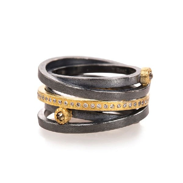 TODD REED Oxidized Multi Diamond Band Wrap Ring