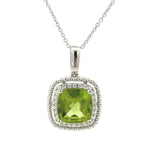 Load image into Gallery viewer, 14K White Gold Peridot Necklace With Diamond Halo