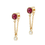 Load image into Gallery viewer, 18K Yellow Gold Ruby &amp; Diamond Chain Earrings
