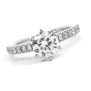 14K White Gold Round Diamond Engagement Ring With Accented Band
