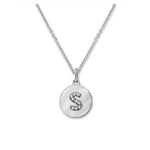 Load image into Gallery viewer, 14K White Gold Diamond Mini Disc "s" Initial Pendant