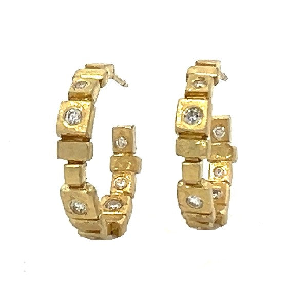 TODD REED 18K Yellow Gold Square and Rectangle Small Hoop Earrings With Inside/Outside Diamonds