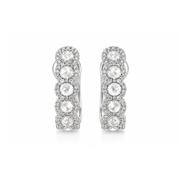 18K White Gold Rose Cut Diamond Hoop Earrings