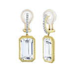 Load image into Gallery viewer, SLOANE STREET 18K Yellow Gold Emerald Cut White Topaz and Diamonds Drop Earrings