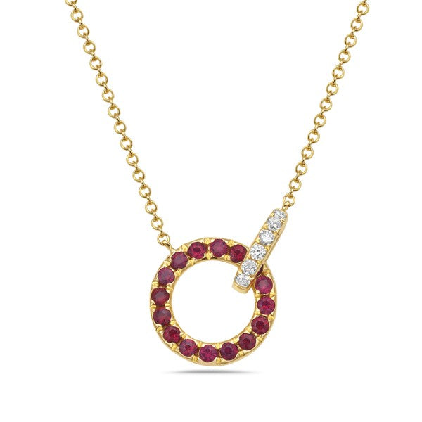 14K Yellow Gold Ruby and Diamond Necklace