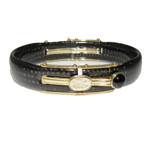 Men's Stainless Steel, Gold, Onyx Bangle