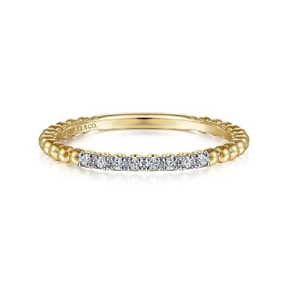 14K Yellow Gold Bead and Diamond Stackable Ring