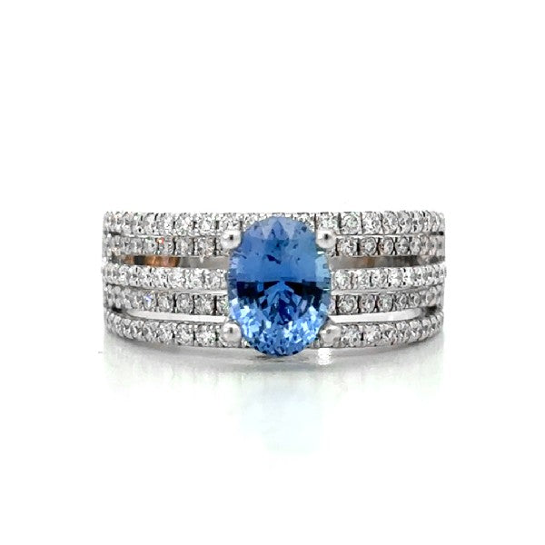 18K White Gold Open Row Diamond and Sapphire Ring