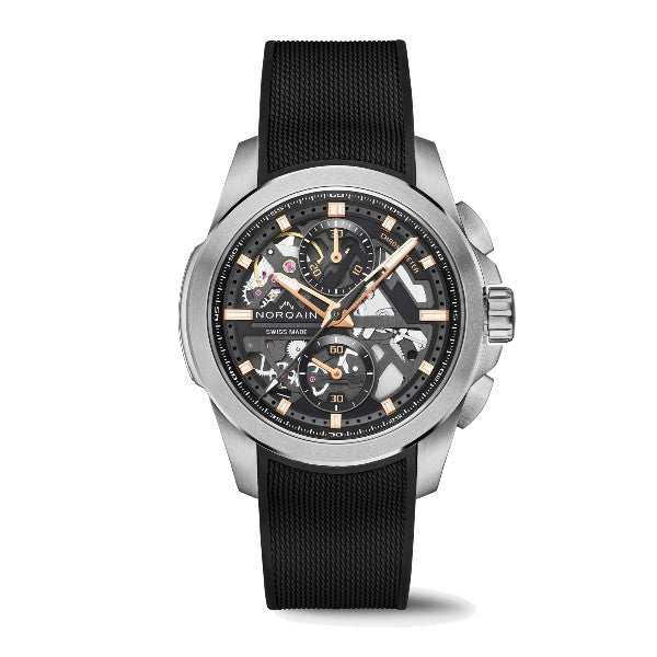 NORQAIN Independence Skeleton Chrono 42mm Automatic Black Rubber Strap Watch
