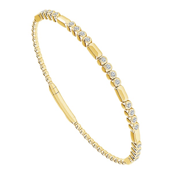 14K Yellow Gold Flexible Diamond Station Bangle