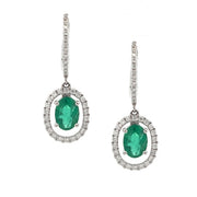 14K White Gold Emerald and Diamond Drop Earrings