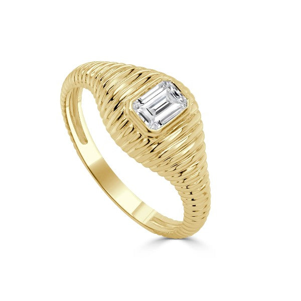 14K Yellow Gold Diamond Textured Ring