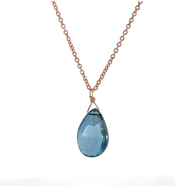 14K Rose Gold London Blue Topaz Briolette Necklace