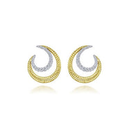 14K Two-Tone Gold Twisted Crescent Diamond Earrings