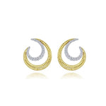 Load image into Gallery viewer, 14K Two-Tone Gold Twisted Crescent Diamond Earrings