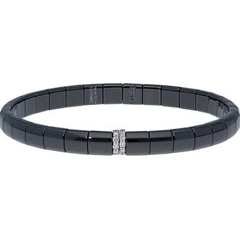 ROBERTO DEMEGLIO Pura Stretch Black Ceramic Bracelet With 2 Vertical Diamond Bars in 18K White Gold