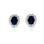 Load image into Gallery viewer, 18K White Gold Sapphire and Diamond Halo Earrings