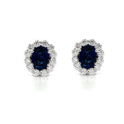 18K White Gold Sapphire and Diamond Halo Earrings