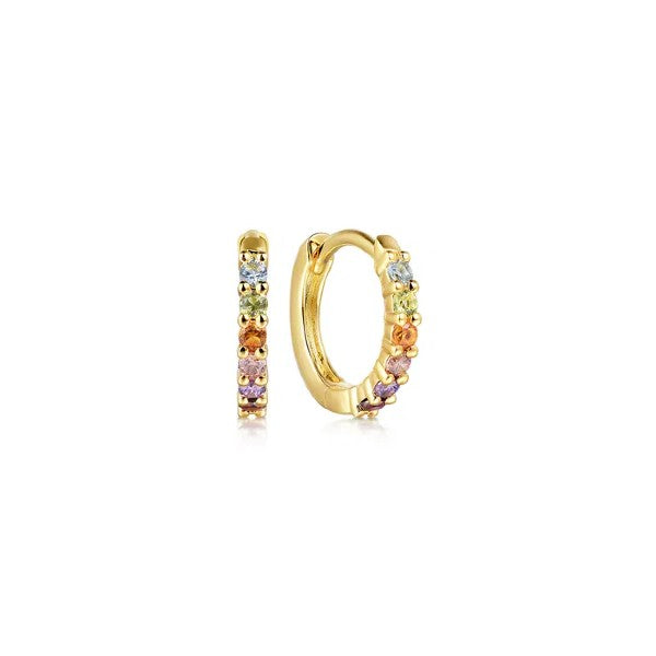 14K Yellow Gold Rainbow Huggie Hoop Earrings