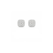 14K White Gold Pave Diamond Button Cushion Earrings