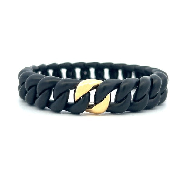 DEMEGLIO Groumette Stretchable Black Curb Link Bracelet with 18K Yellow Gold Link