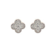 14k White Gold Diamond Clover Earrings