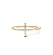 18K Yellow Gold Sideways Cross Diamond Ring