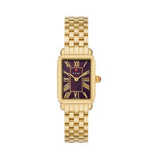 MICHELE Deco Park 18K Gold Plated 28mm Dark Cherry Dial