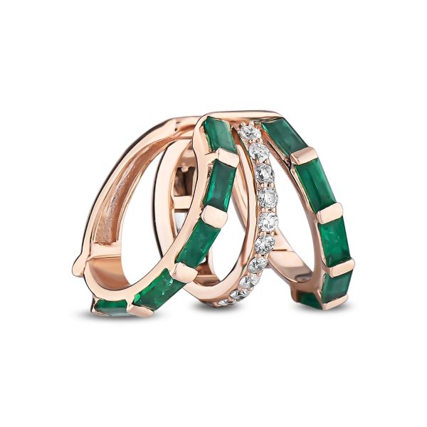 Modrian Gold Emerald and Diamond Ear Cuff - Single