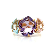 VIANNA 18K Yellow Gold Blue Topaz, Rose Quartz, Amethyst Ring - SALE