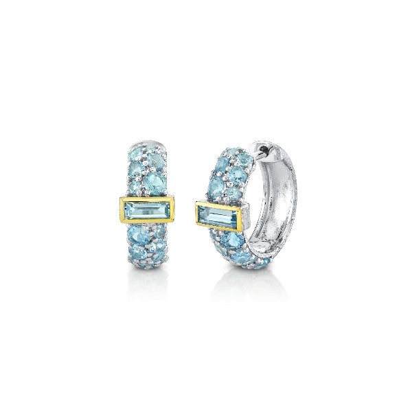 SLOANE STREET Sterling Silver & 18K Yellow Gold Swiss Blue Topaz Huggie Hoops