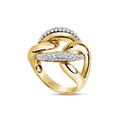 18K Ywllow Gold Intertwined Open Link Diamond Ring