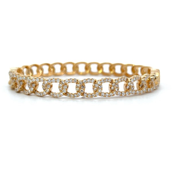 18K Yellow Gold Chain Link Diamond Oval Bangle Bracelet