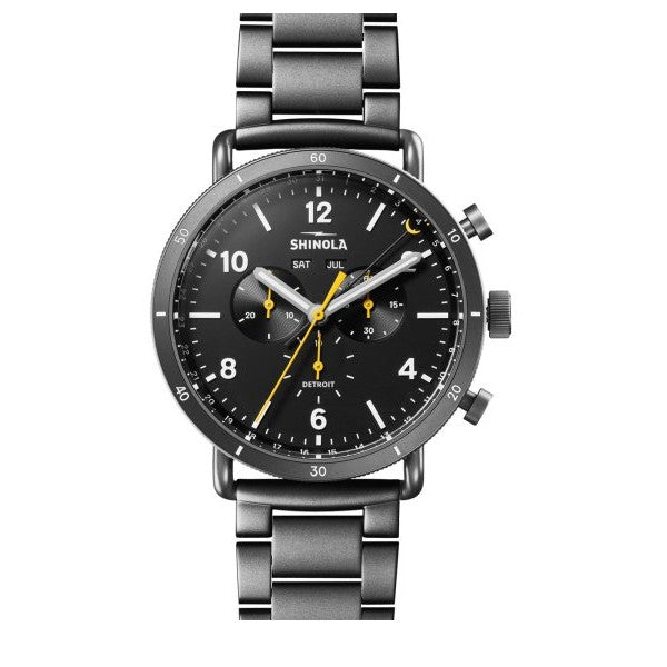 SHINOLA The Canfield Sport Gunmetal PVD Bracelet, Black Dial Watch, 45mm