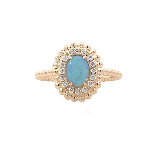 14K Yellow Gold Opal and Diamond Halo Ring