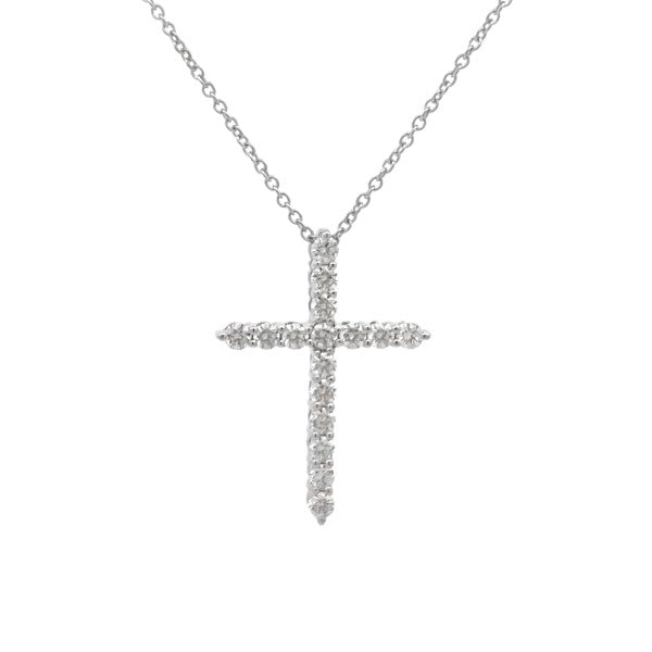 14K White Gold Diamond Cross Necklace