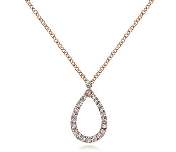 14K Rose Gold Open Teardrop Diamond Necklace