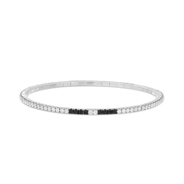DEMEGLIO 18K White Gold White & Black Diamond Stretch Tennis Bracelet
