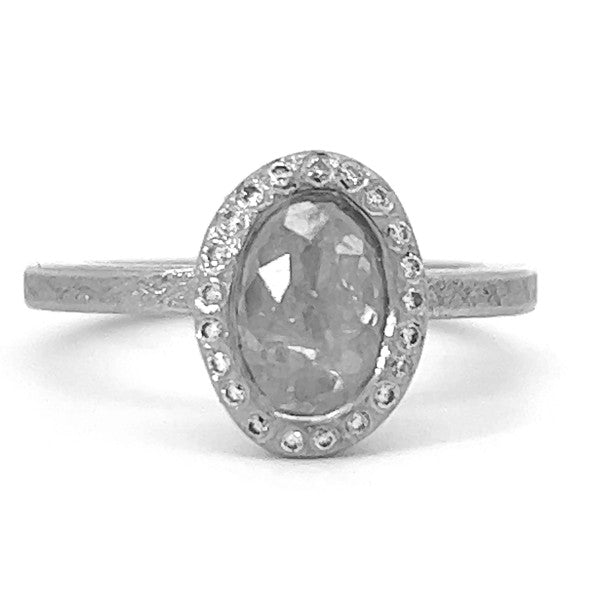 Palladium Rose Cut Gray Diamond Halo Ring