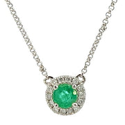 14K White Gold Emerald and Diamond Pendant Necklace