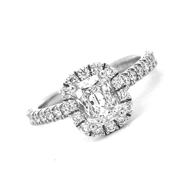 14K White Gold Cushion Cut Halo Engagement Ring - Proposal Ready