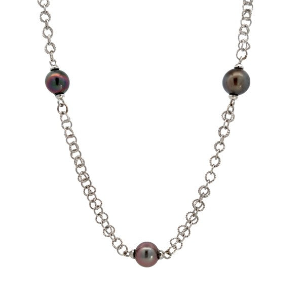 18K White Gold Tahitian Pearl Station Necklace