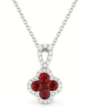 14K White Gold Ruby and Diamond Clover Necklace
