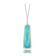 18K White Gold Turquoise Doublet and Diamond Necklace