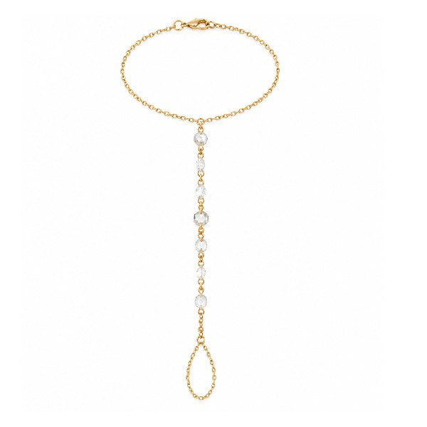 18K YELLOW GOLD ROSE CUT DIAMOND HAND CHAIN BRACELET