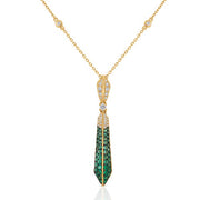 14K Yellow Gold Emerald and Diamond Pendant Necklace