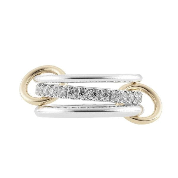 SPINELLI KILCOLLIN Sterling Silver and 18K Yellow Gold Petunia SG Three Link Diamond Ring
