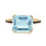 Load image into Gallery viewer, 18K Yellow Gold Aquamarine &amp; Black Diamond Ring